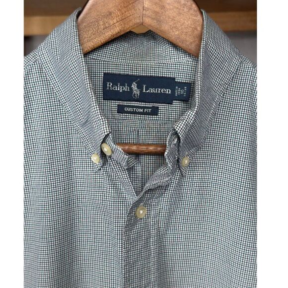 Ralph Lauren Custom Fit L/S Button-Down Oxford Shirt Green Tattersal 16 34/35 - Picture 3 of 9